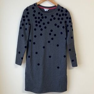 Boden Gray Dress with Navy Flocked Polka Dots - like new, Sz US 2